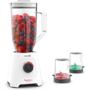 Moulinex Blender Blendforce XL LM458127, 2.8L Jar, 600W 2.8LXXL Jug + 2 Attachments Jars 6-Powelix Blades, Ice Crush Smoothie Blender - White