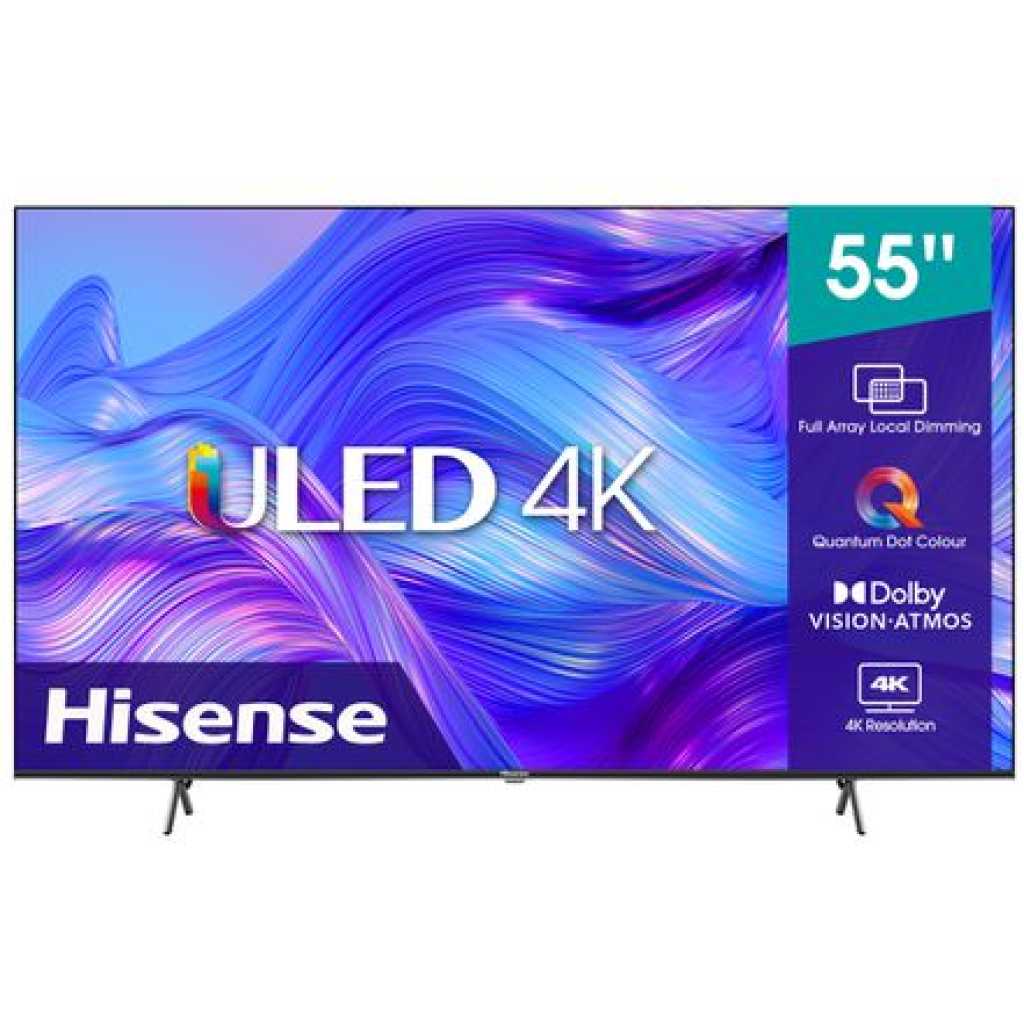 Hisense 55-Inch ULED Quantum Dot 4K Smart VIDAA TV, Dolby Atmos, HDR, Bluetooth, HDMI, USB, Inbuilt Free To Air Decoder (55U7H) - Black