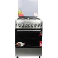 BlueFlame Cooker 60x60cm, 3 Gas Burners And 1 Electric Plates S6031EFRP – L, Electric Oven & Grill, Rotisserie, Oven Fan, Thermostat, Auto Ignition, Timer - Inox