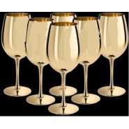 6 Pc, 18.5oz Juice Champagne Stem Wine Glasses Decorative - Gold