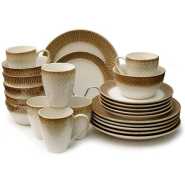 24pcs Mat Design Plates Bowls Cups Sideplate Dinnerware Set - Cream.