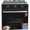 Blueflame 60cm Built-in Cooker E431C-B; 3-Gas Burners And 1-Electric Plate, Electric Oven, Oven Fan, Grill Heater, Thermostat, Fan, Auto Ignition - Black