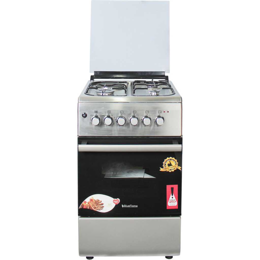 Blueflame Combo Cooker 60x50CM NL6031E, 3 Gas + 1 Electric Plate, Electric Oven & Grill, Auto Ignition, Thermostat, Oven Lamp - Inox