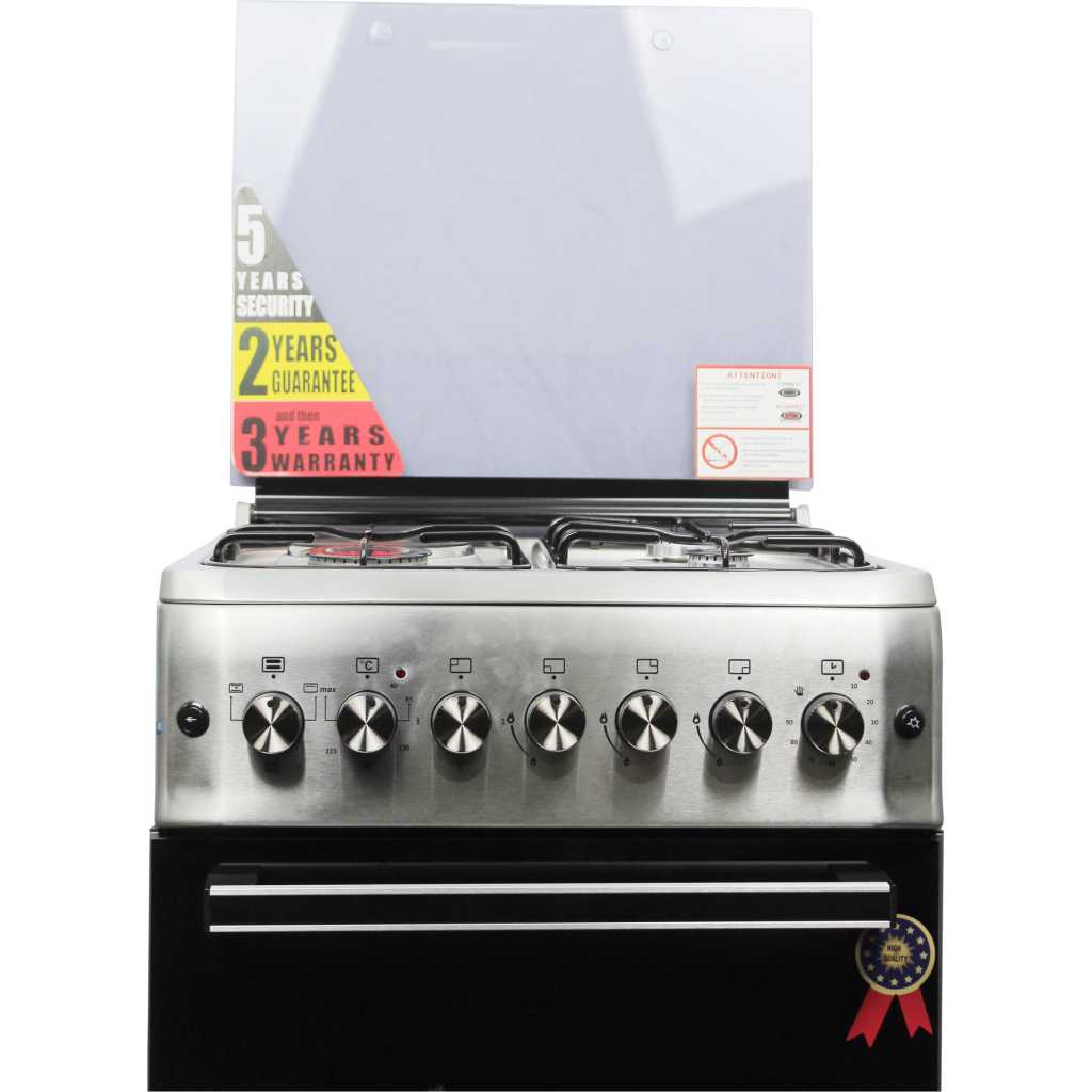 BlueFlame Cooker 60x60cm, 3 Gas Burners And 1 Electric Plates S6031EFRP – L, Electric Oven & Grill, Rotisserie, Oven Fan, Thermostat, Auto Ignition, Timer - Inox