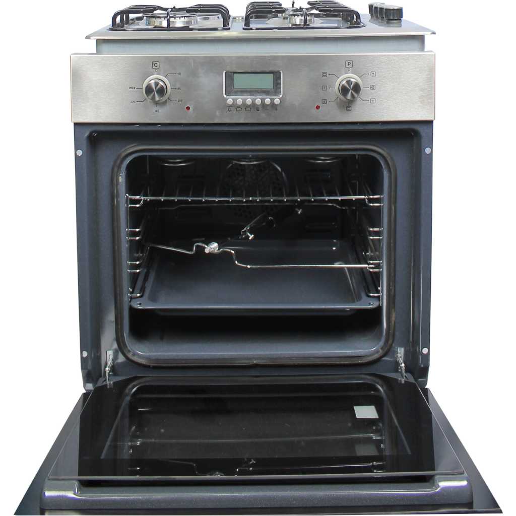 Blueflame 60cm Built-in Cooker 43IC; 3-Gas Burners And 1-Electric Plate, Electric Oven, Oven Fan, Grill Heater, Thermostat, Fan, Auto Ignition - Inox