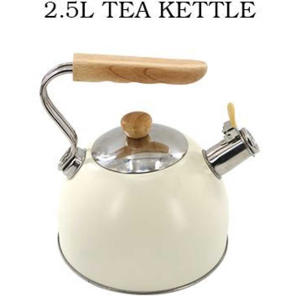 Kaisa Villa 2.5 Litre Stovetop Teapot Stainless Steel Whistling Tea Kettle, Cream.