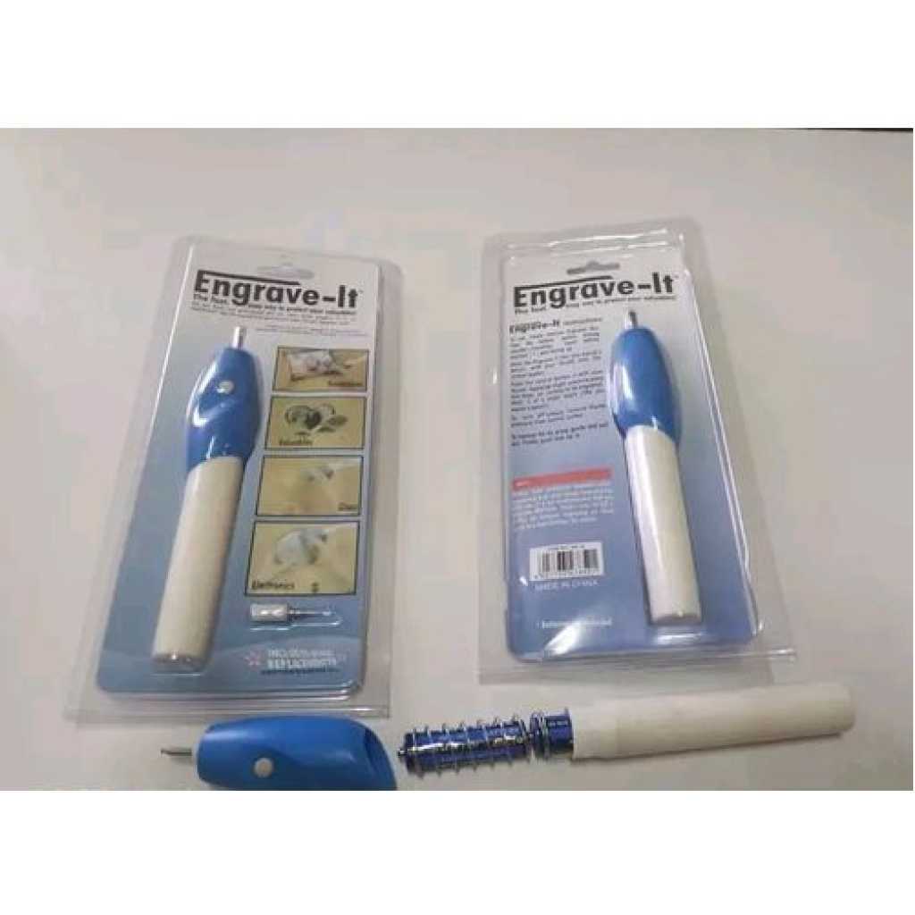 Engravedbyus Electric Engraving Pen - With Bonus Replacement Tip - White, Blue