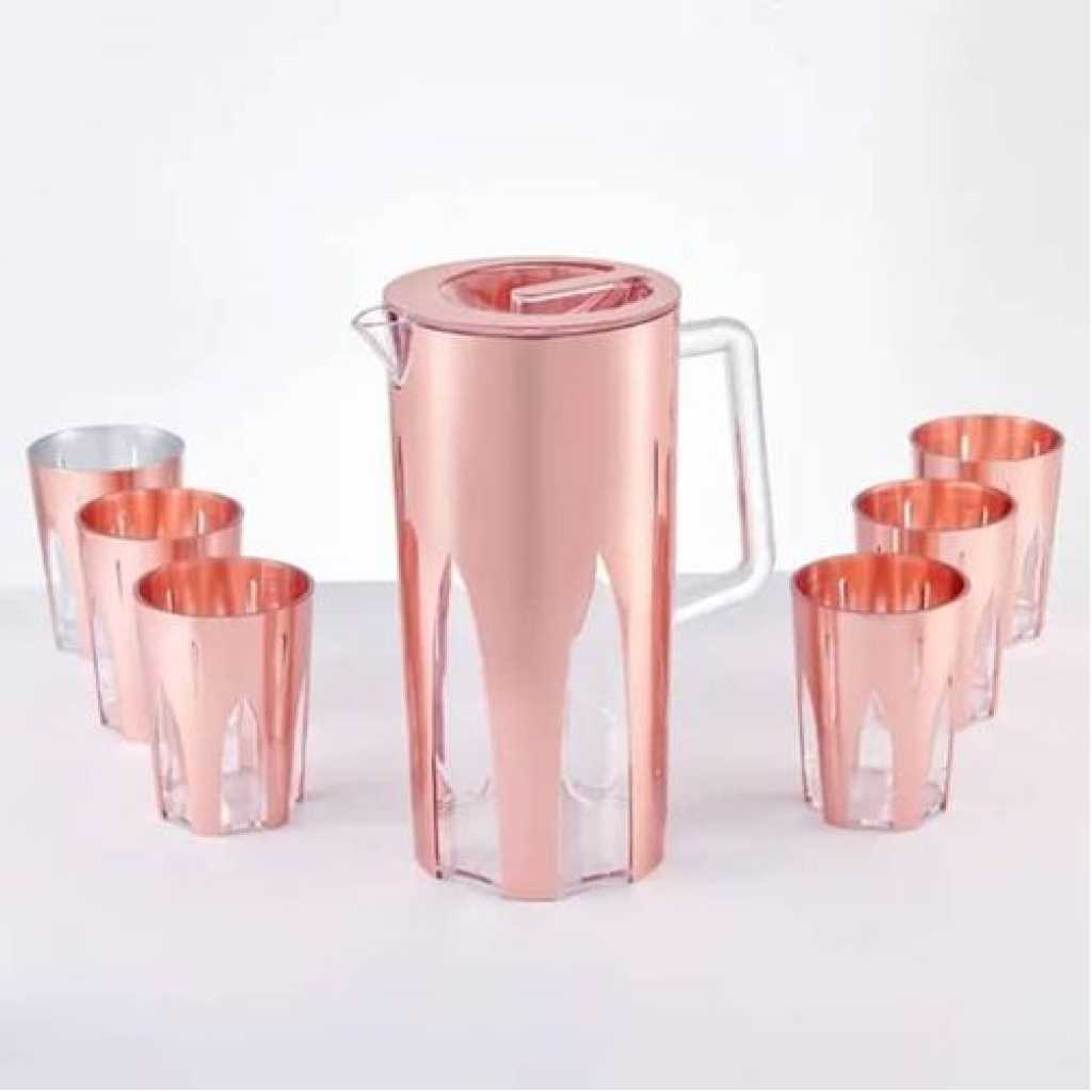 6 Pieces Of Melamine Juice Tumblers Cups And 1Piece Jug Water Set- Multicolor