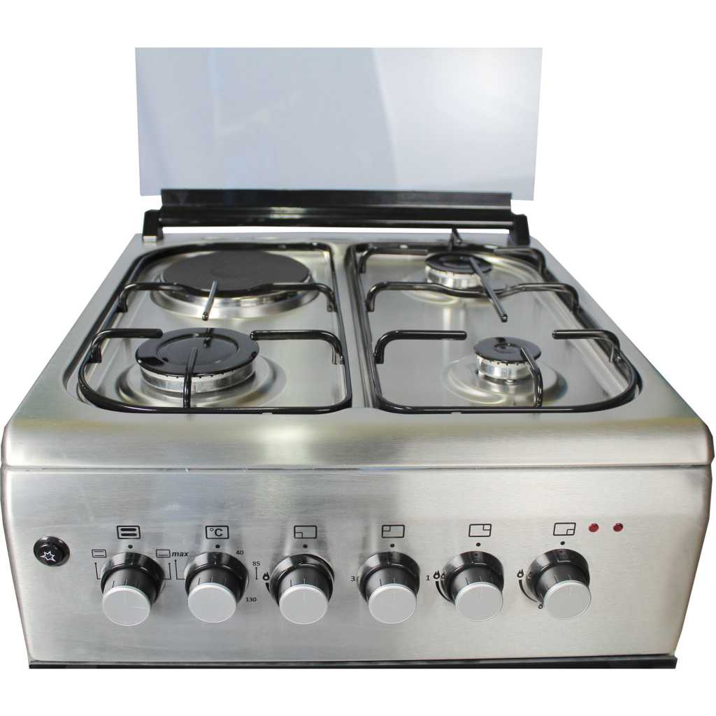 Blueflame Combo Cooker 60x50CM NL6031E, 3 Gas + 1 Electric Plate, Electric Oven & Grill, Auto Ignition, Thermostat, Oven Lamp - Inox