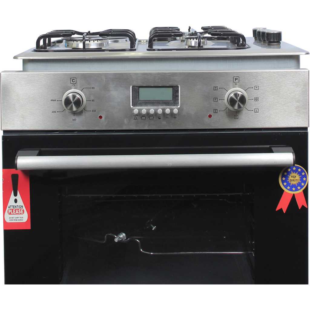 Blueflame 60cm Built-in Cooker 43IC; 3-Gas Burners And 1-Electric Plate, Electric Oven, Oven Fan, Grill Heater, Thermostat, Fan, Auto Ignition - Inox