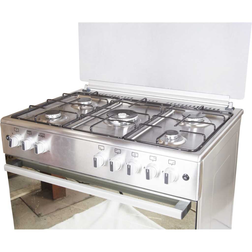 Blueflame 90x60cm Full Gas Cooker ET905GR; 5 Gas Burners, Gas Oven & Grill, Auto Ignition, Rotisserie, Oven Lamp, Timer, Thermostat - Inox