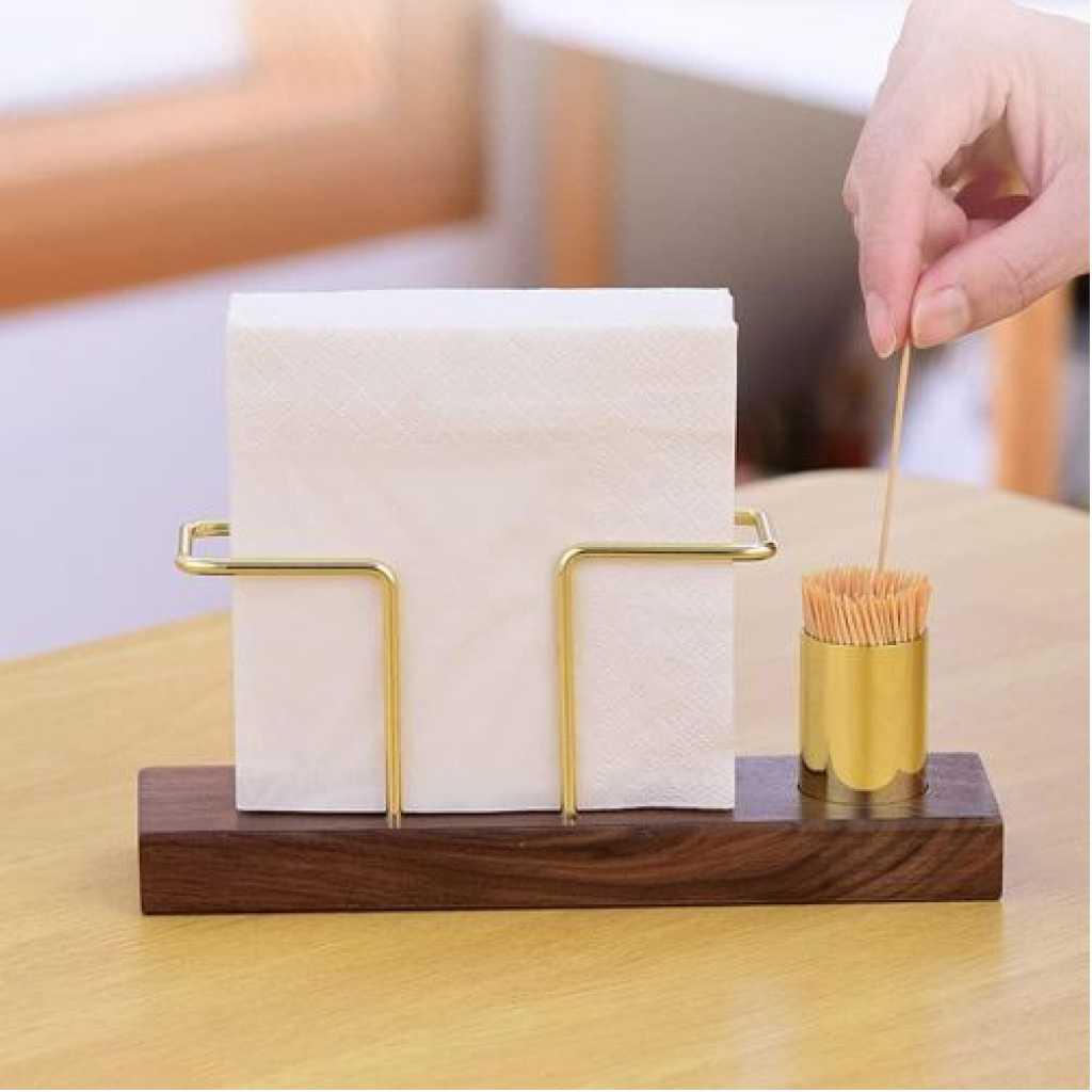 1pc Solid Wood Creative Vertical Tissue Storage Rack With Toothpick Holder, Cafe Bar Restaurant Desktop Napkin Holder, Simple Table Tissue Displays Storage Holder, Coffee Bar Accessories, Household Storage Organization For Kitchen, Bedroom, Office