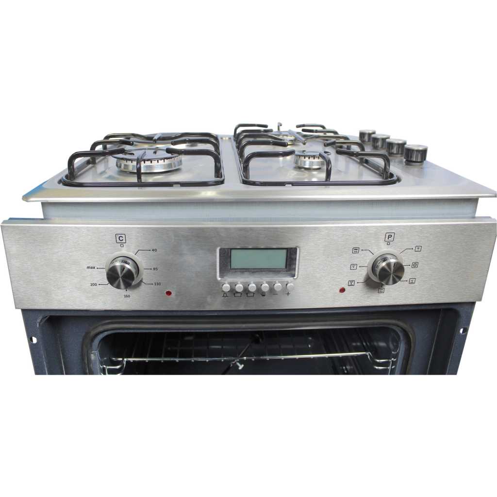 Blueflame 60cm Built-in Cooker 43IC; 3-Gas Burners And 1-Electric Plate, Electric Oven, Oven Fan, Grill Heater, Thermostat, Fan, Auto Ignition - Inox