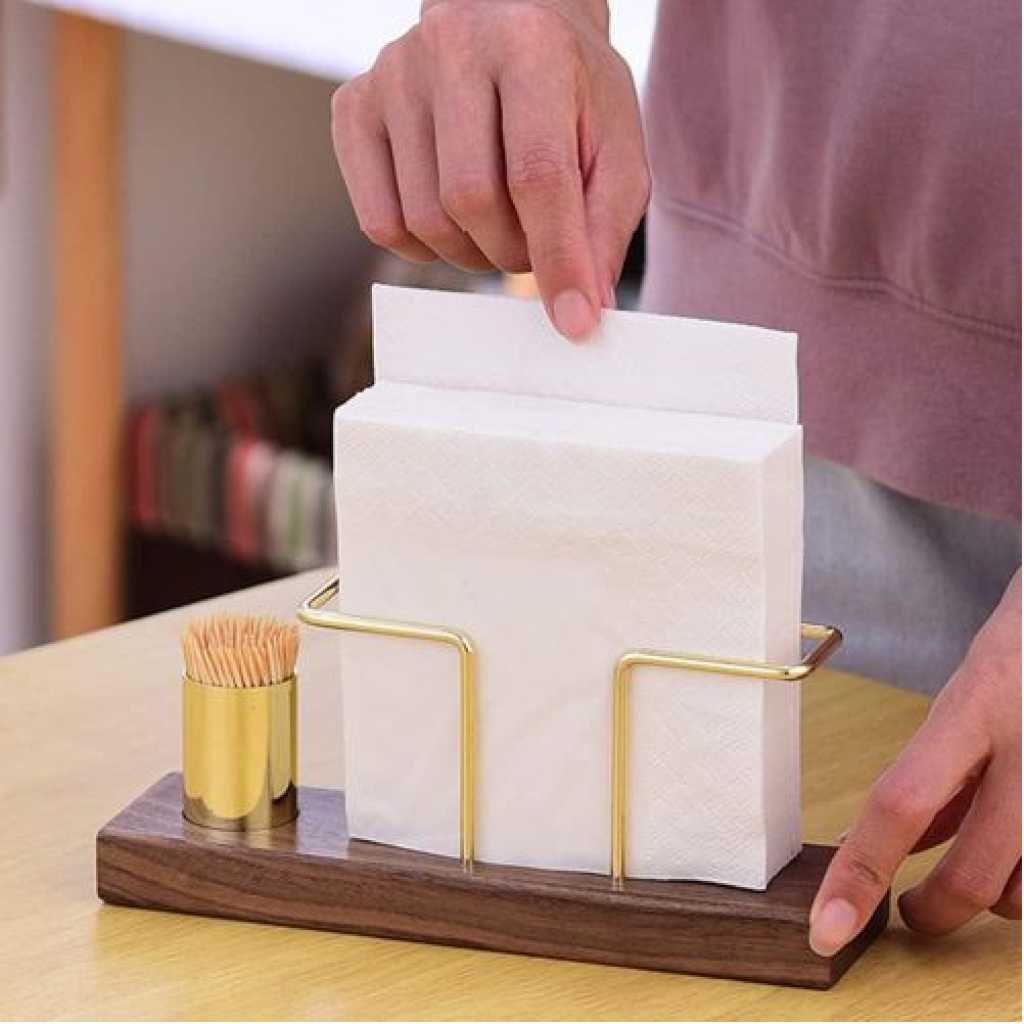 1pc Solid Wood Creative Vertical Tissue Storage Rack With Toothpick Holder, Cafe Bar Restaurant Desktop Napkin Holder, Simple Table Tissue Displays Storage Holder, Coffee Bar Accessories, Household Storage Organization For Kitchen, Bedroom, Office