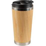 Stainless Steel Bamboo Travel Mug - Spill Proof Lid & Insulated Coffee Cup