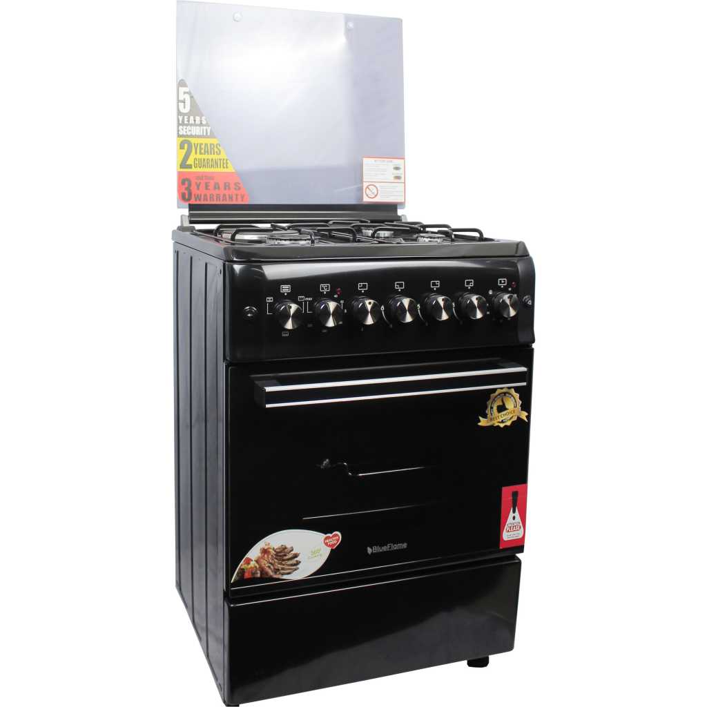 BlueFlame Cooker 60x60cm, 2 Gas Burners And 2 Electric Plates; S6031EFRP With Electric Oven & Grill, Auto Ignition, Rotisserie, Oven Lamp - Black