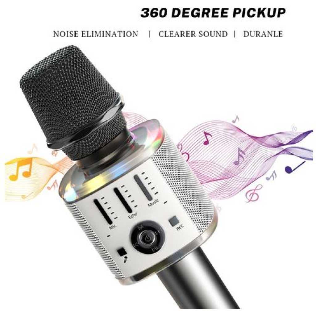 Karaoke Microphone for Kids & Adult, Handheld Wireless Bluetooth Karaoke Mic Speaker Music Player Recorder with LED Lights for Birthday Party, Wedding, Christmas