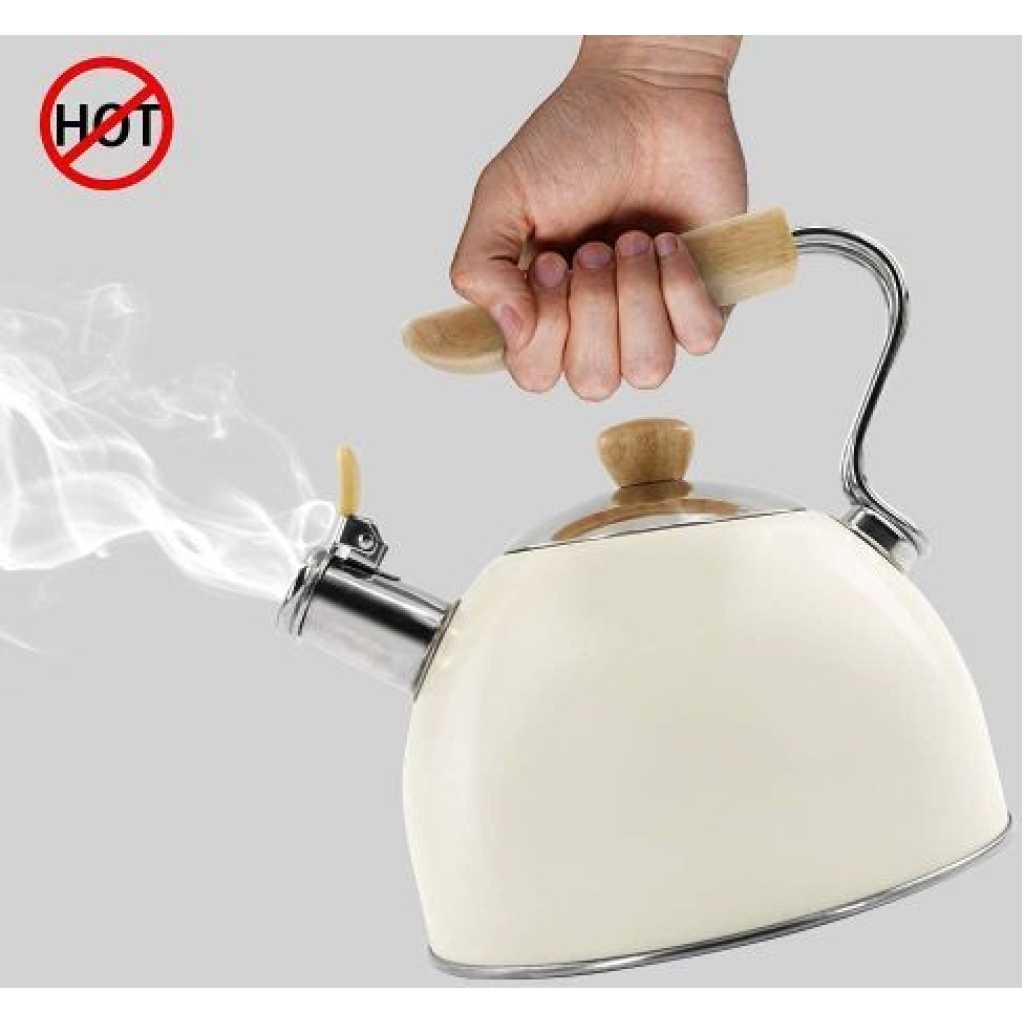 Kaisa Villa 2.5 Litre Stovetop Teapot Stainless Steel Whistling Tea Kettle, Cream.