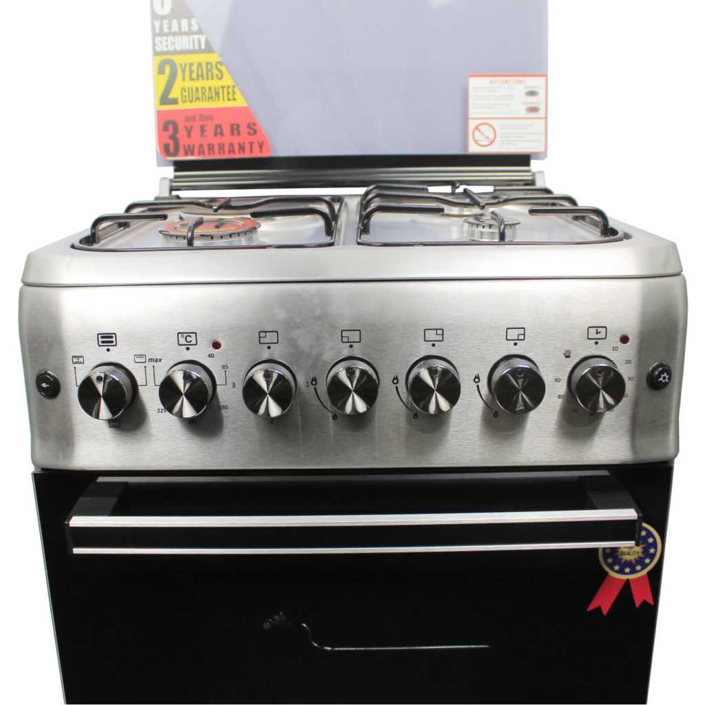 BlueFlame Cooker 60x60cm, 3 Gas Burners And 1 Electric Plates S6031EFRP – L, Electric Oven & Grill, Rotisserie, Oven Fan, Thermostat, Auto Ignition, Timer - Inox