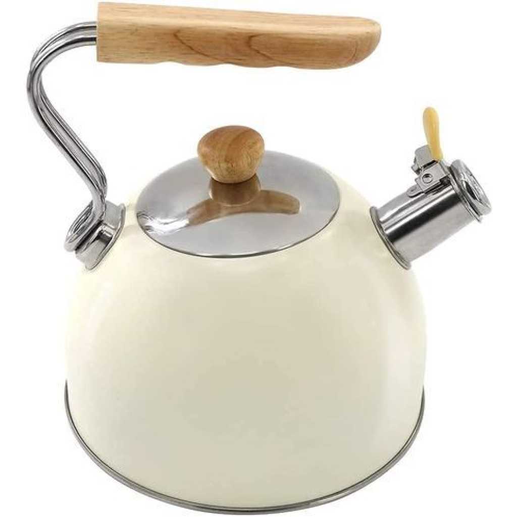 Kaisa Villa 2.5 Litre Stovetop Teapot Stainless Steel Whistling Tea Kettle, Cream.