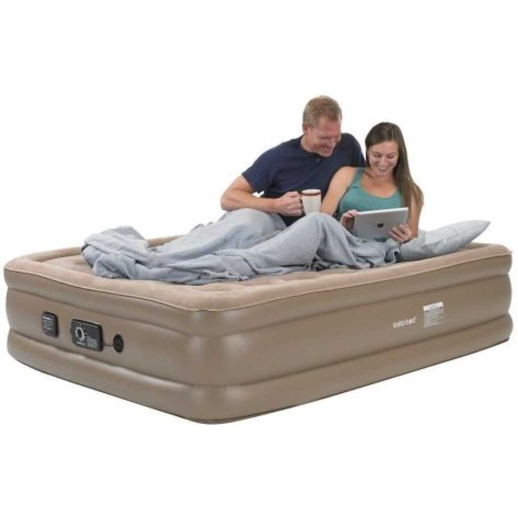 198x152x40cm Double Portable Mountain Air Mattress with Built-in Pump Double Height Inflatable Mattress -Multicolor