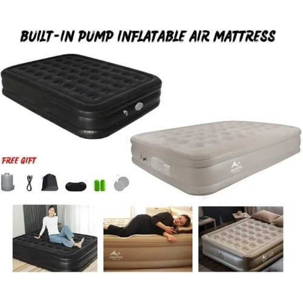 190x99x40cm Double Portable Mountain Air Mattress with Built-in Pump Double Height Inflatable Mattress -Multicolor