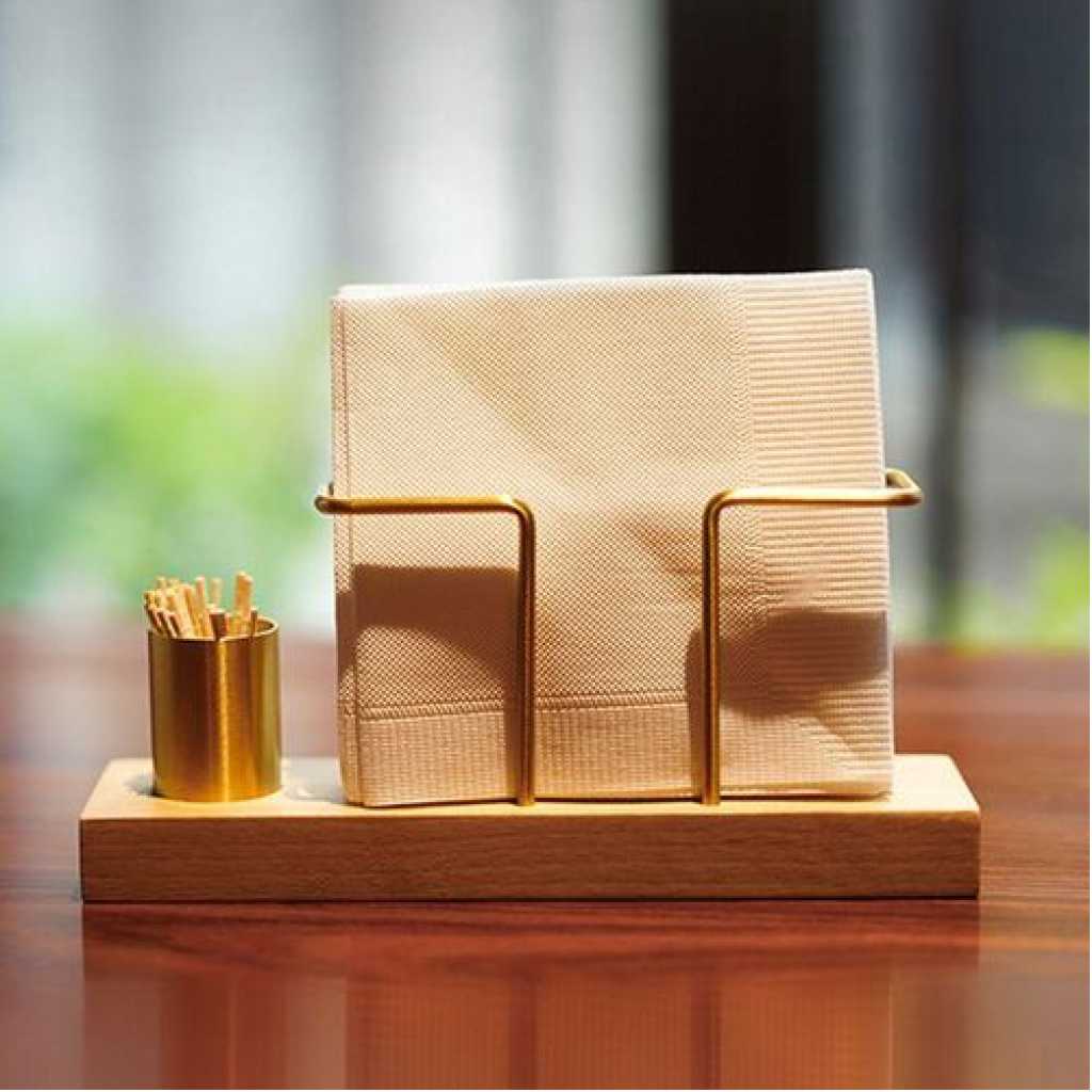 1pc Solid Wood Creative Vertical Tissue Storage Rack With Toothpick Holder, Cafe Bar Restaurant Desktop Napkin Holder, Simple Table Tissue Displays Storage Holder, Coffee Bar Accessories, Household Storage Organization For Kitchen, Bedroom, Office