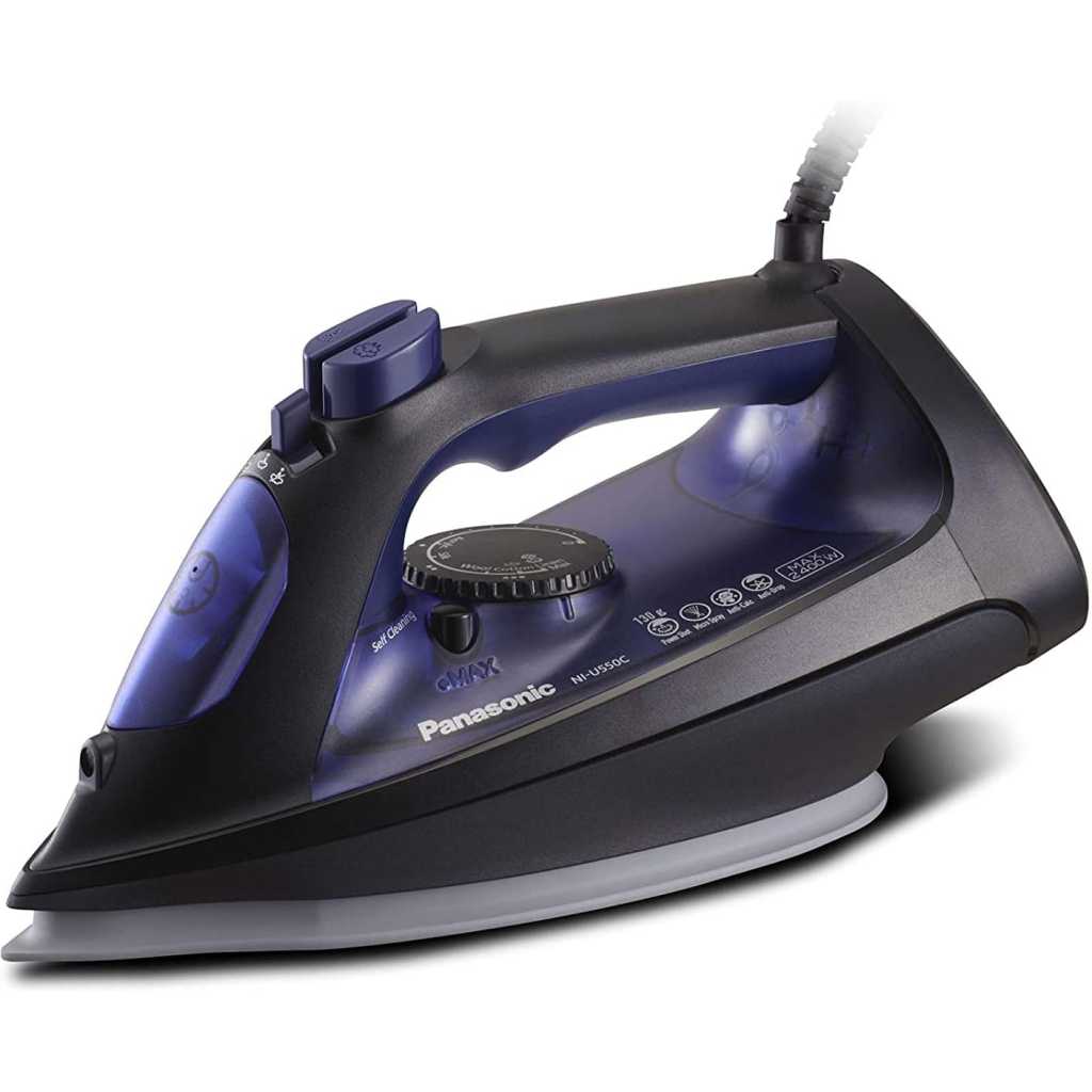 Panasonic Steam Iron, 2400W, Ni-U550, Big Ceramic Soleplate - Blue