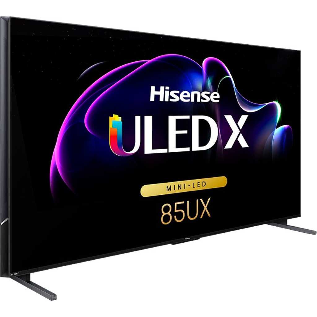 Hisense 85″ Class UX Series Mini-LED ULED X 4K UHD Google TV, HDR, Dolby Vision, HDMI, USB, Apple AirPlay, Chromecast, Digital Tuner, Ethernet, Bluetooth, Dolby Atmos – Black