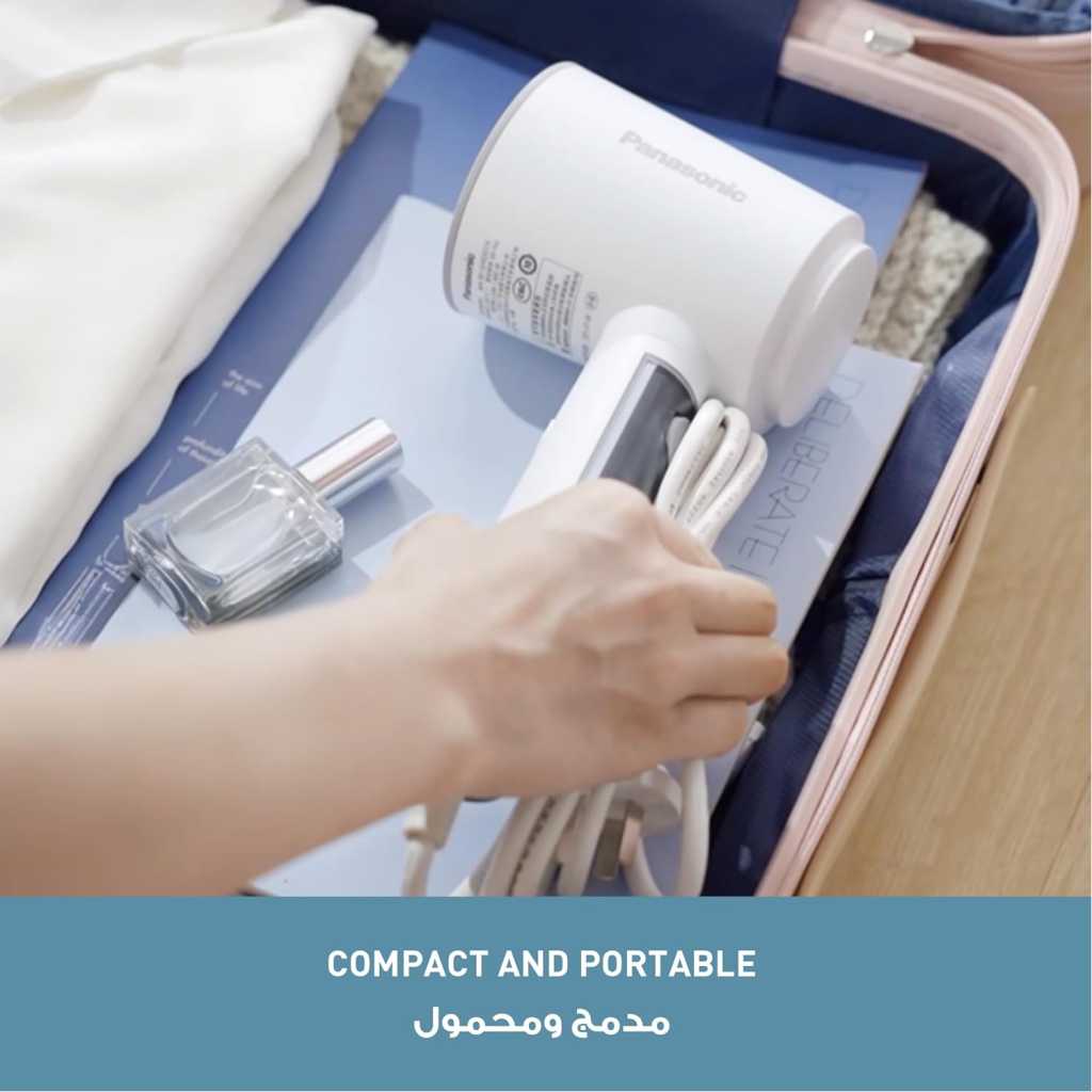 Panasonic Portable Handheld Garment Steamer, 1570W, For home and travel, Lightweight, Iceberg White, NI-GHD015