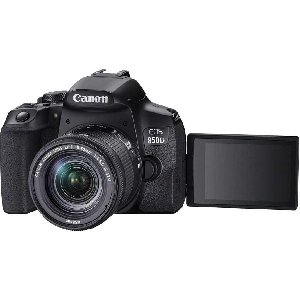 Canon EOS 850D (Rebel T8i) + EF-S 18-55mm f/4-5.6 IS STM, DSLR Digital Camera, 4K Video, 24.1MP - Black