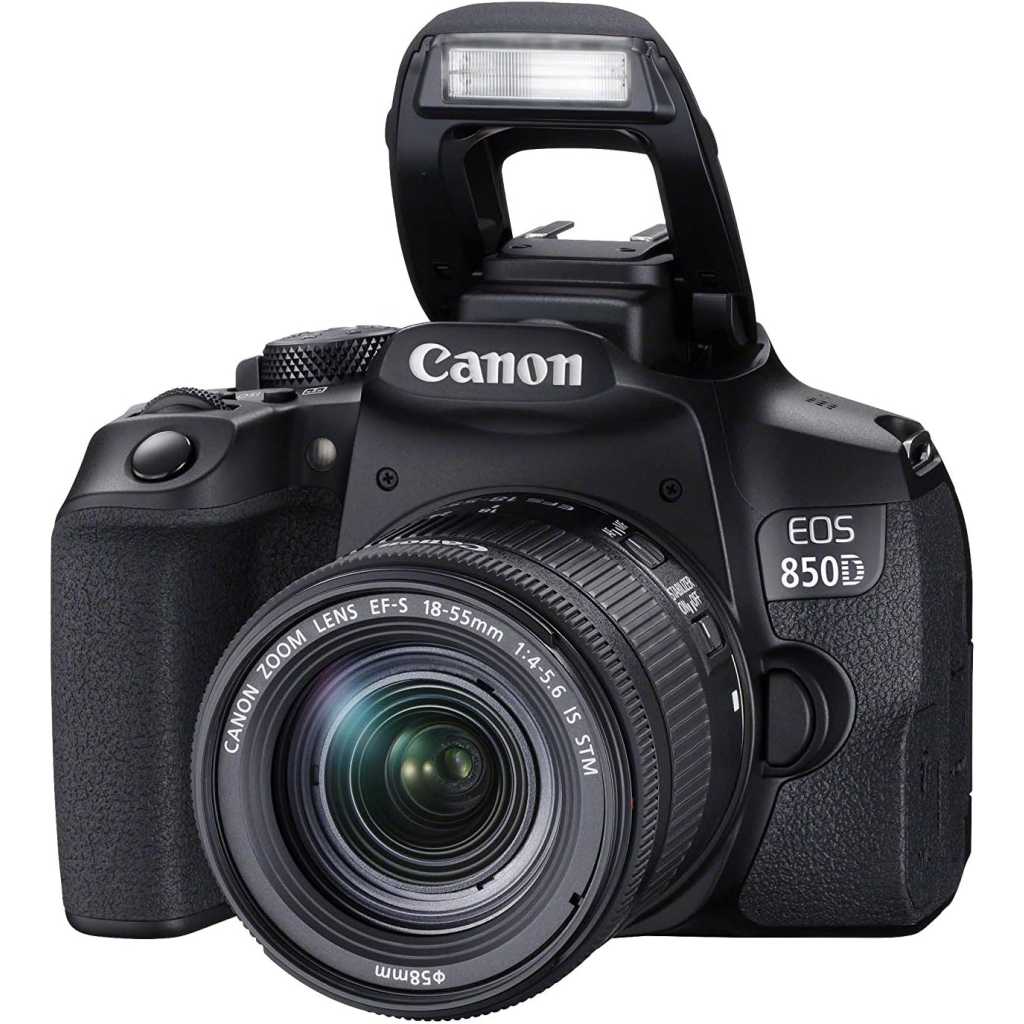 Canon EOS 850D (Rebel T8i) + EF-S 18-55mm f/4-5.6 IS STM, DSLR Digital Camera, 4K Video, 24.1MP - Black