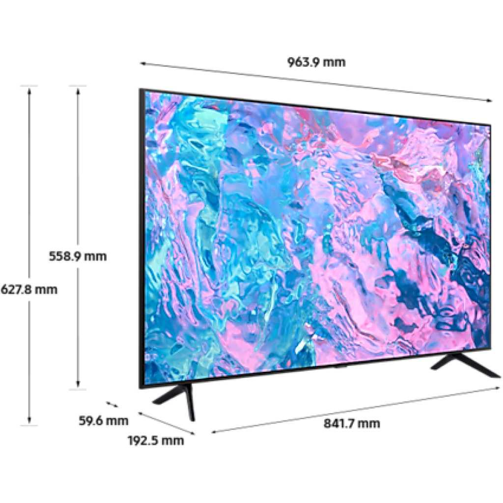 Samsung 50″ Crystal UHD 4K UA50CU7000 Smart TV (2023), 3-Side Bezeless Design, 4K Upscaling, HDMI, USB, Bluetooth – Black