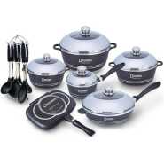 Dessini 18 Pieces Non Stick Cookware Set With A Grill Pan Frying Pan And Saucepans-Black/Silver