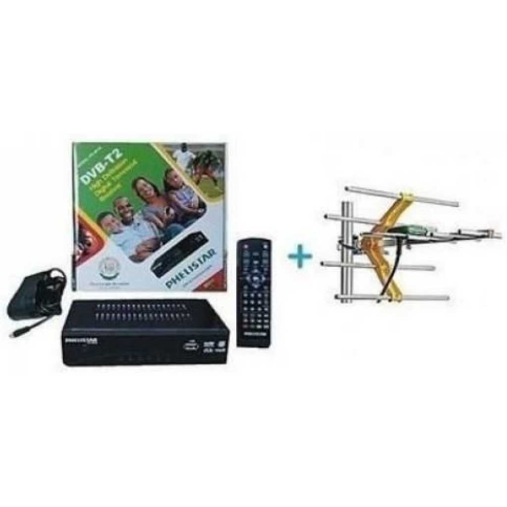 Phelistar FREE To Air TV Digital Decoder + Digital Receiver Antenna Black, Silver