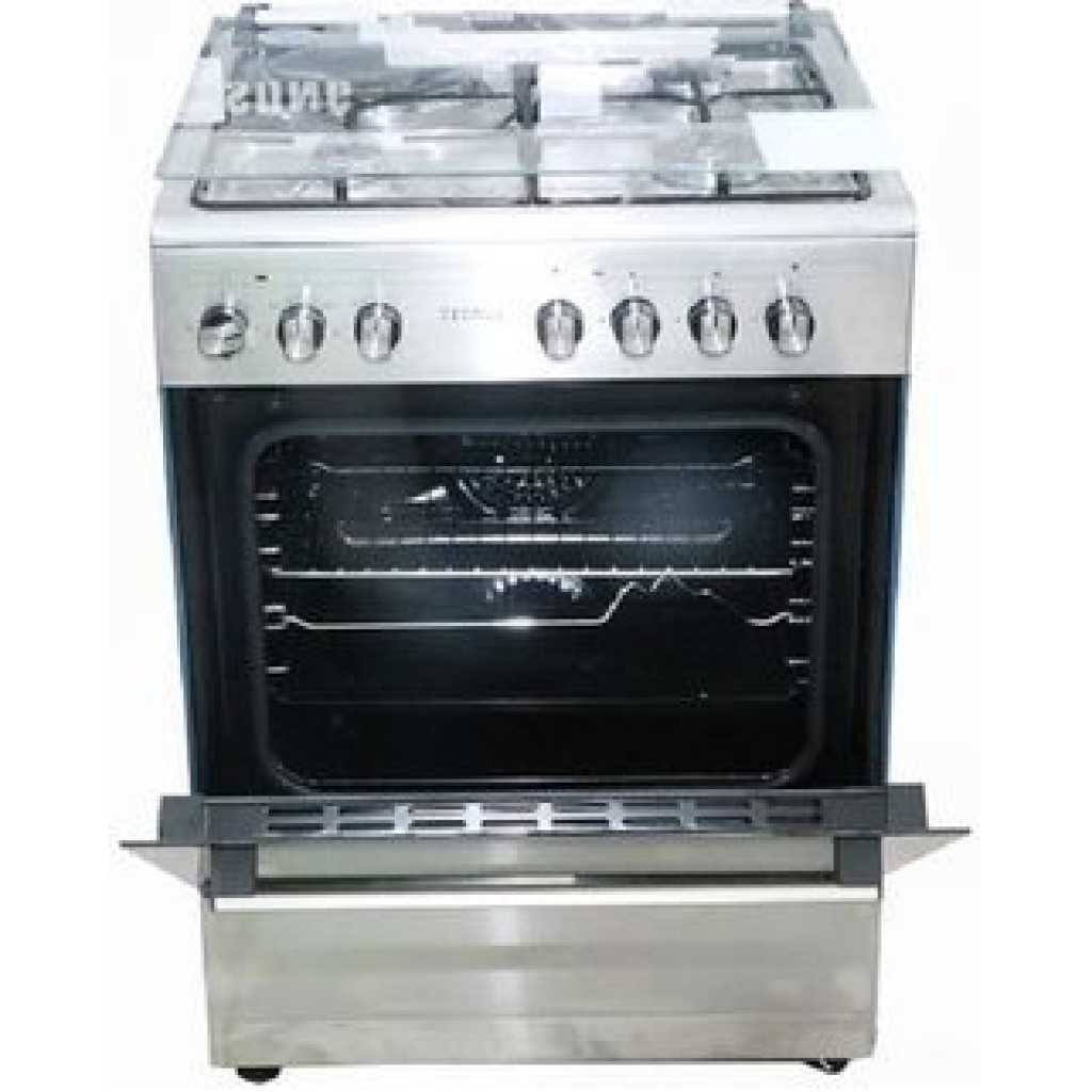 Titan Free Standing Full Gas Cooker, 60x60cm, 4 Gas Burners, Gas Oven & Grill - TN-FC6400XA - Silver