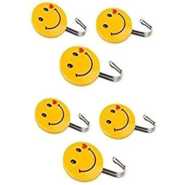 Self Adhesive Smiley Wall Steel Hooks Strong Wall Sticker Holder Door Hanger Hook (Pack of 10)