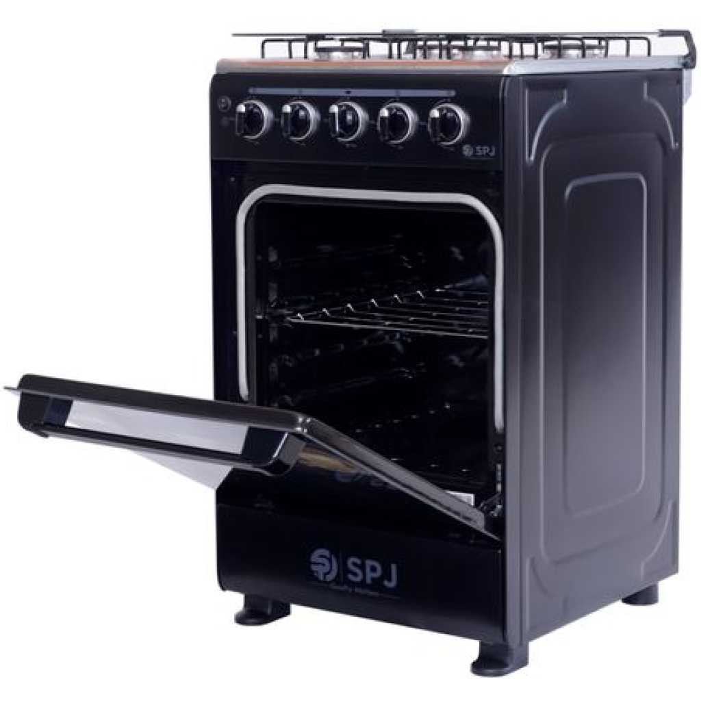 SPJ Full Gas Cooker 50x50cm, 4-Gas Burners, Auto Ignition, Oven and Grill - Black