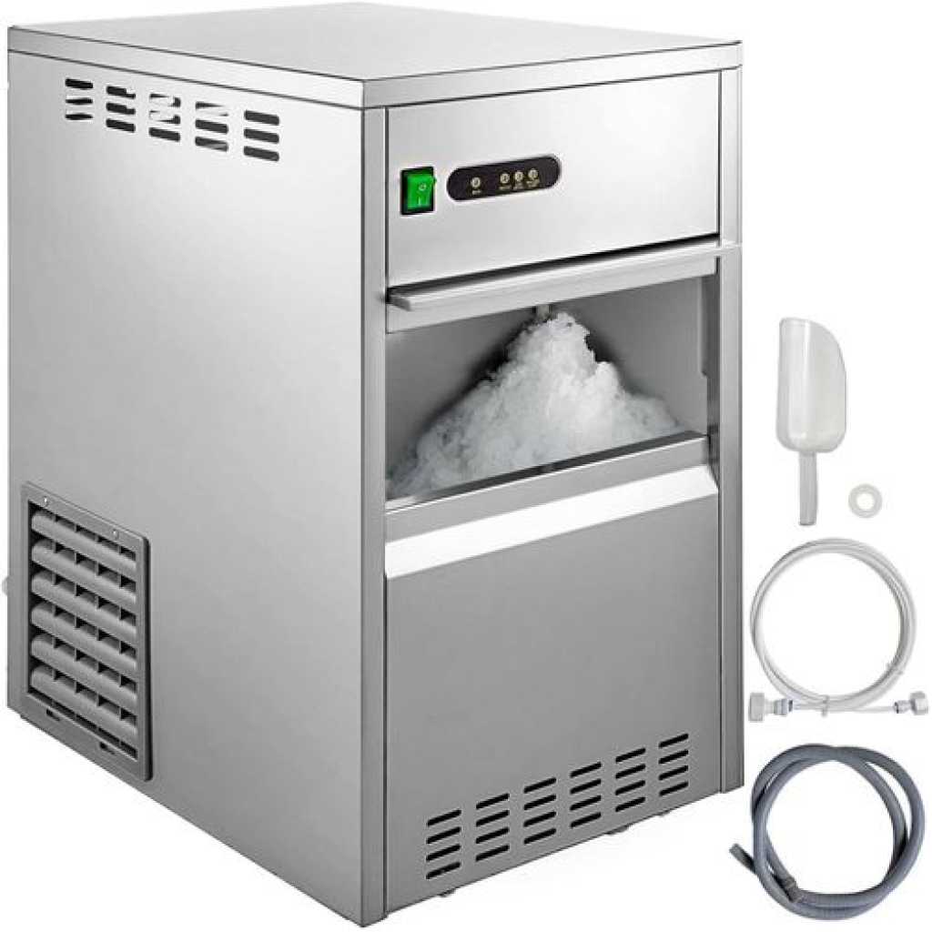 Commercial Snow Flake Ice Machine Flake Ice Maker Storage, Food Grade Stainless Steel Automatic Freestanding Counter Top Flake Ice Maker Machine with Water Filter, Scoop