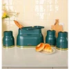 Crystals 4 Piece Metal Bread Bin - Tea Coffee Sugar Canister Storage Box Jar - Green