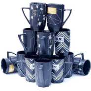 12 Pieces Of Multi-print Coffee Tea Cups Drinking Mugs- Black
