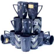 12 Pieces Of Multi-print Coffee Tea Cups Drinking Mugs- Black