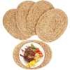 6 Pieces OF Oval Woven Placemats, Natural Water Hyacinth Placemats Straw Braided Rattan Placemats, 12x16 Inches Plate Chargers Set, Non-Slip Heat Resistant Woven Chargers for Dining Table