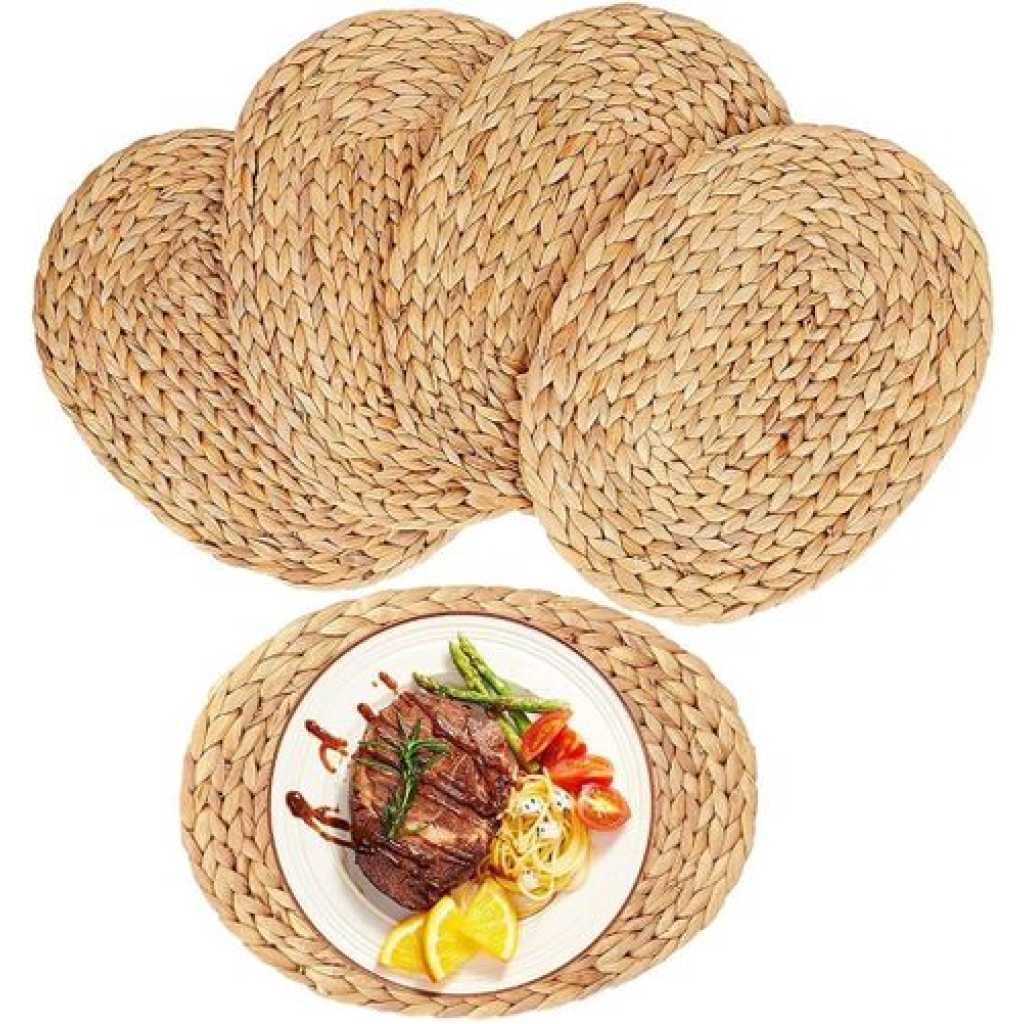 6 Pieces OF Oval Woven Placemats, Natural Water Hyacinth Placemats Straw Braided Rattan Placemats, 12x16 Inches Plate Chargers Set, Non-Slip Heat Resistant Woven Chargers for Dining Table