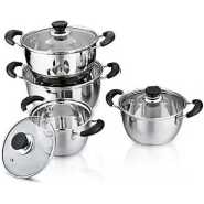 9 Pieces Cookware Set With A Whistling Kettle-Silver