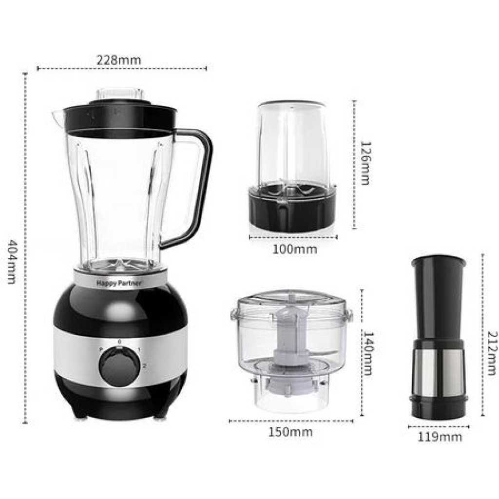 Hoffmans 4 In 1 Blender With Grinder Juicer Mill And Food Processor-Black