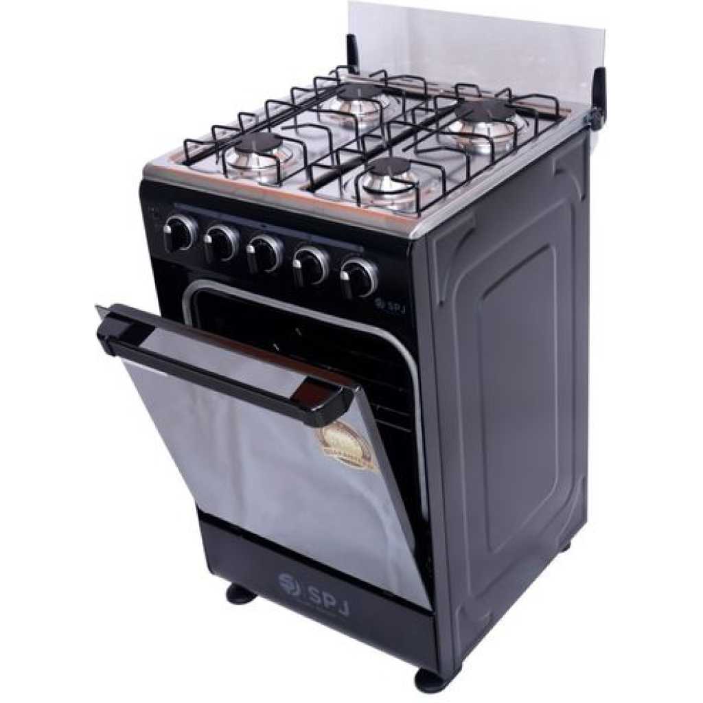 SPJ Full Gas Cooker 50x50cm, 4-Gas Burners, Auto Ignition, Oven and Grill - Black