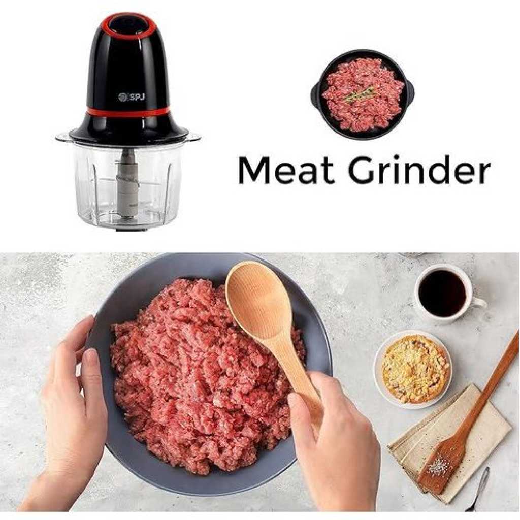 SPJ 1.2L Vertical Glass Chopper/Mixer/Grinder, Electric Meat Chopper - Black & Orage