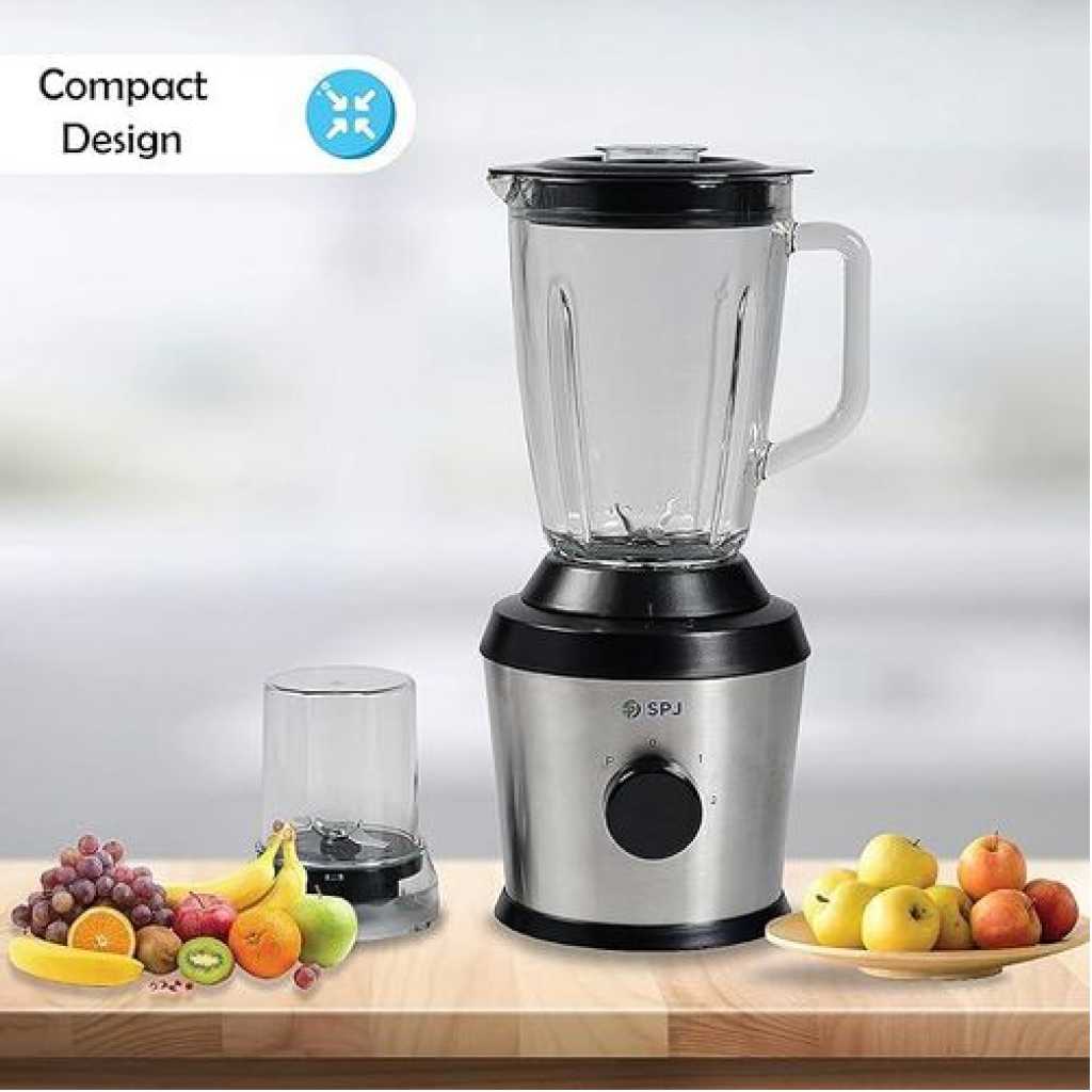 SPJ Proffessional 2 In 1 Blender, Grinder (Glass Jar) 1.5L - Siver & Black