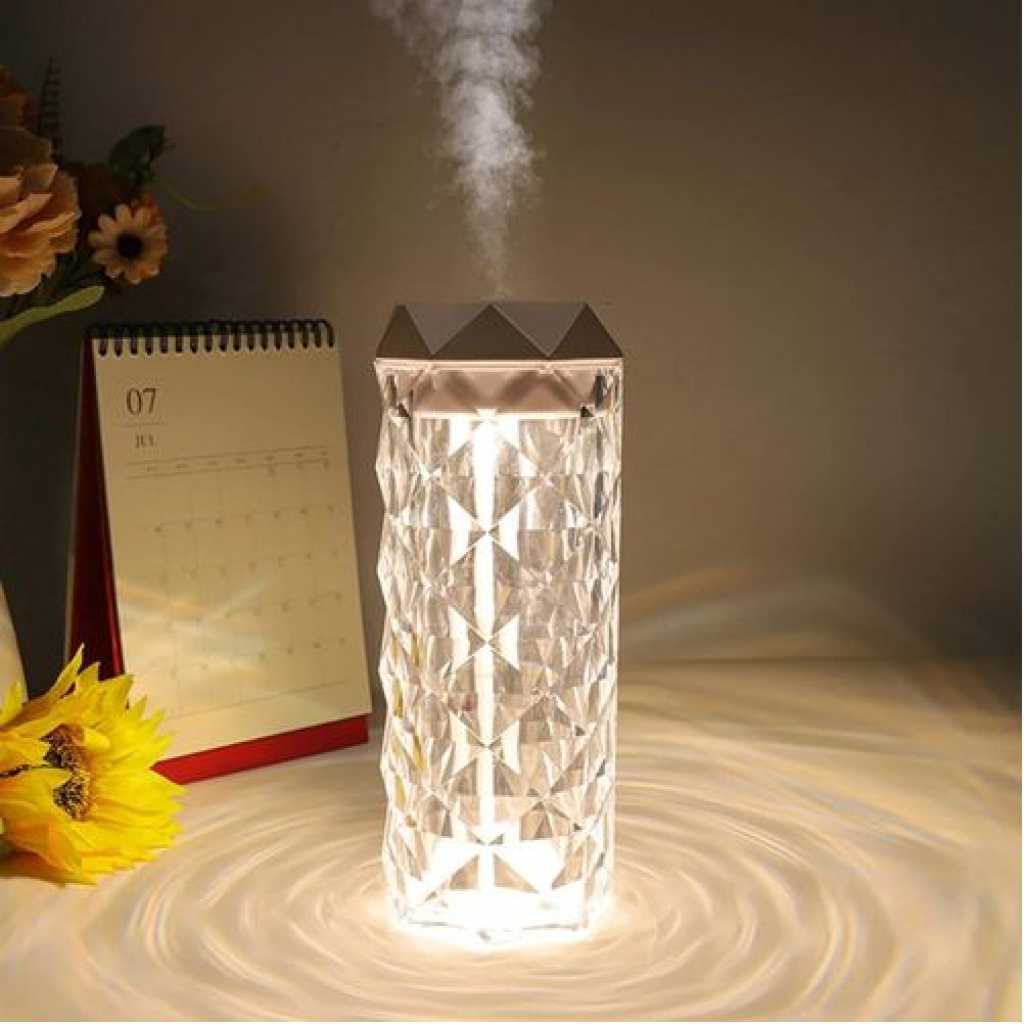 Crystal Lamp Air Humidifier Color Night Light Touch Lamp With Cool Mist Maker Fogger LED Atmosphere Room Decoration Home Decor Lights with 7 Colors Touch Control Night Light Noiseless Humidifier for Home, Office, Yoga with Auto-Off Protection,400ml